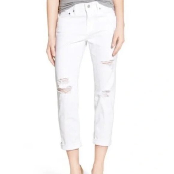 AG Ex-Boyfriend Slim White Distressed Jeans - Picture 1 of 10